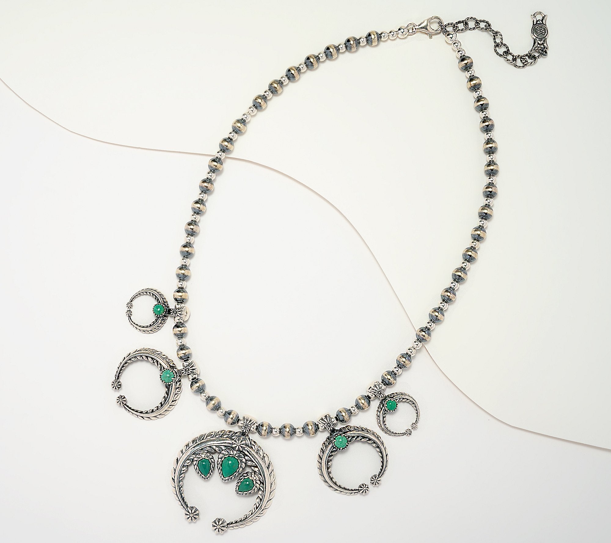 American West Sterling Silver Green Turquoise Naja Bead Necklace