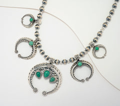 American West Sterling Silver Green Turquoise Naja Bead Necklace