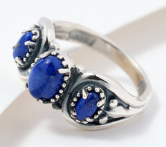 American West 3-Stone Oval Lapis Ring Sterling Silver Size 5