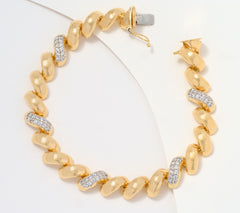 Diamonique  Sterling Silver Goldclad Italia San Marco Pave Station Bracelet, 6-3/4"