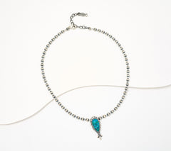 American West Sterling Mini Squash Blossom Bead Necklace, Chrysocolla