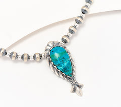 American West Sterling Mini Squash Blossom Bead Necklace, Chrysocolla