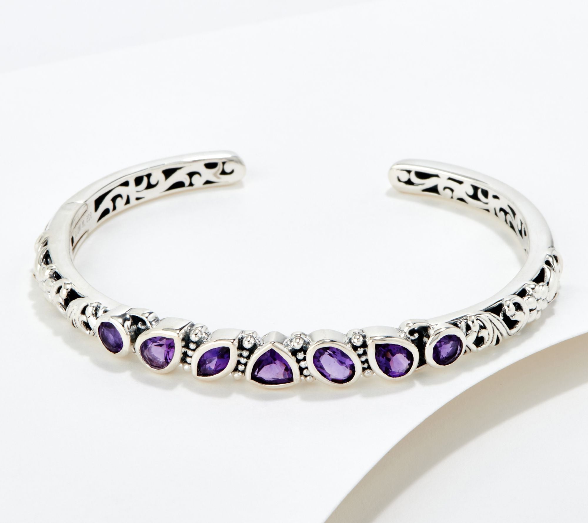 Artisan Crafted Sterling Silver Amethyst Hinged Bangle, 6-3/4"