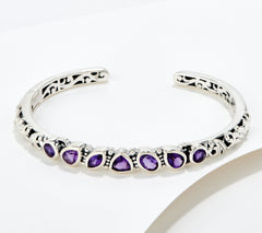 Artisan Crafted Sterling Silver Amethyst Hinged Bangle, 6-3/4"