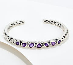 Artisan Crafted Sterling Silver Amethyst Hinged Bangle, 6-3/4"