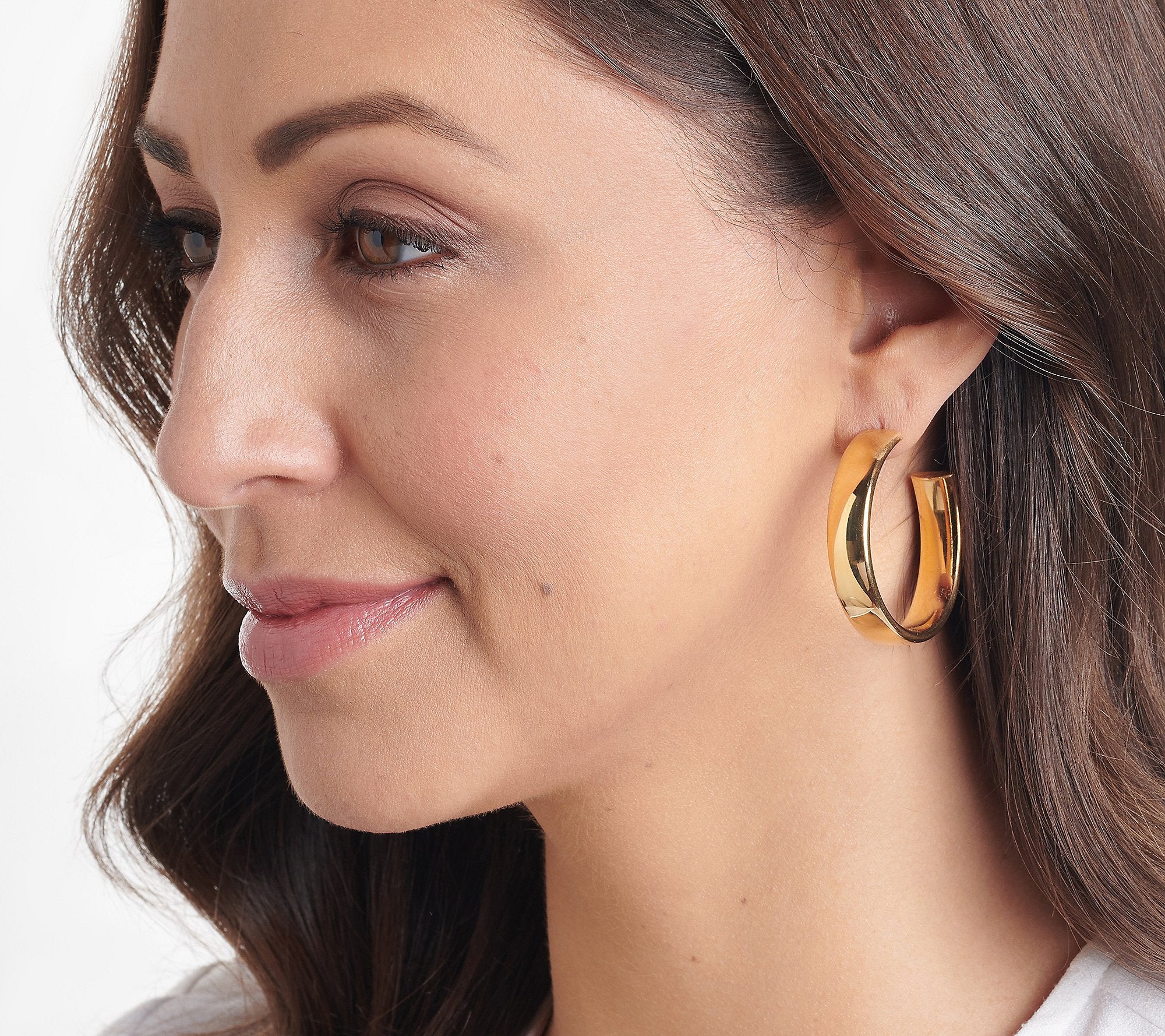 Italian Silver Round Polished 1-1/2" Hoop Earrings, 18K Yellow Gold-Plated Sterling Silver
