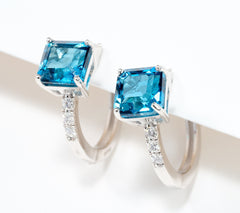 Effy Showstopper Square London Blue Topaz & Diamond Hoop Earrings, 14K