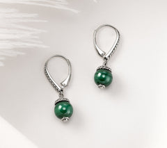 JAI Sterling Silver Malachite Gemstone Bead Drop Earrings