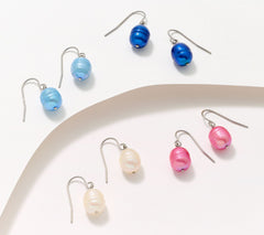 Honora Stainless Steel Cultured Pearls Boxed Set of 4 Color Wire Drop Earrings