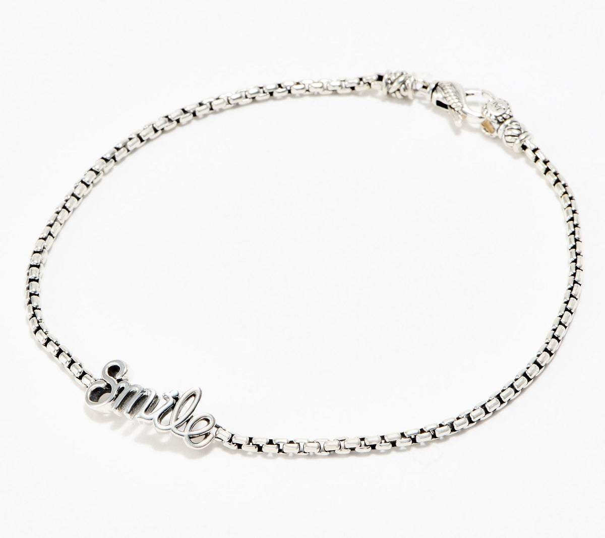 JAI Sterling Silver Love Script "Smile" Message Anklet, 12"