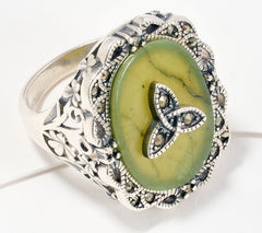 Connemara Marble Sterling Silver Marcasite trinity knot Ring, Size 9