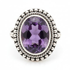 Artisan Crafted Sterling Silver Oval Amethyst Ring, Size 7