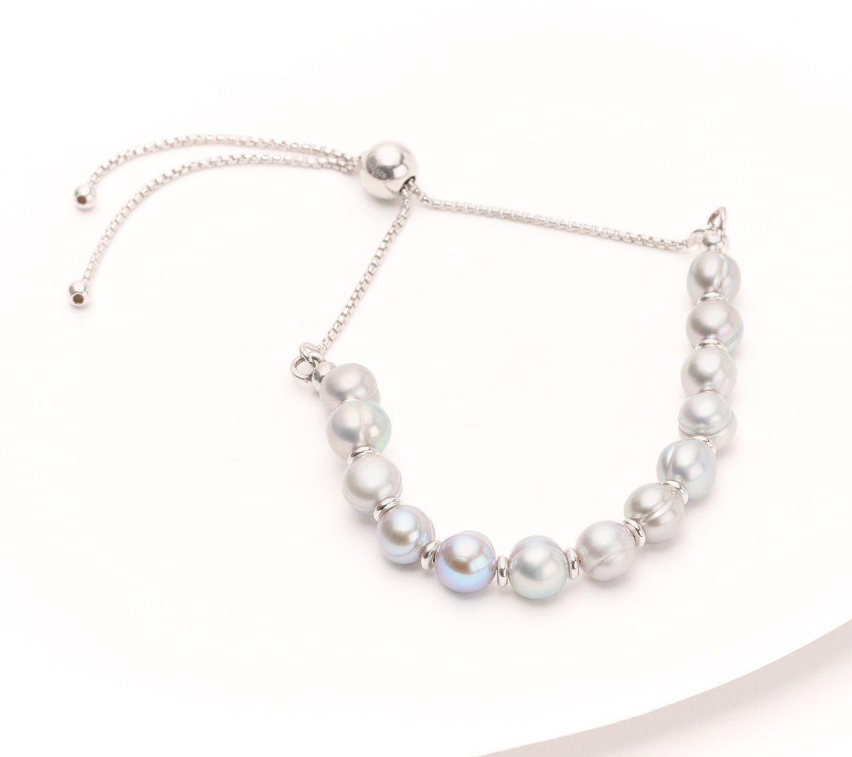 Honora Sterling Silver Cultured Gray Pearl Adjustable Box Chain Bracelet