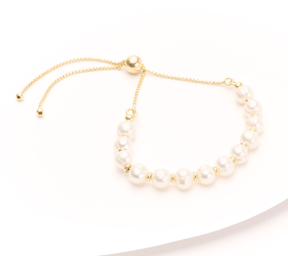 Honora Goldcald Sterling Silver Cultured White Pearl Adjustable Box Chain Bracelet