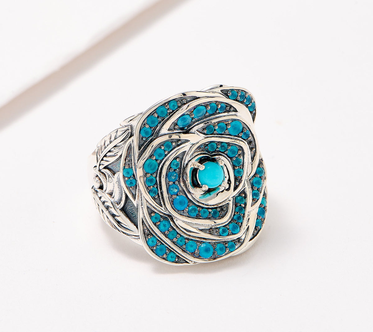 Third Person Sterling Silver Blue Rose Gemstone Saddle Ring, Size 9