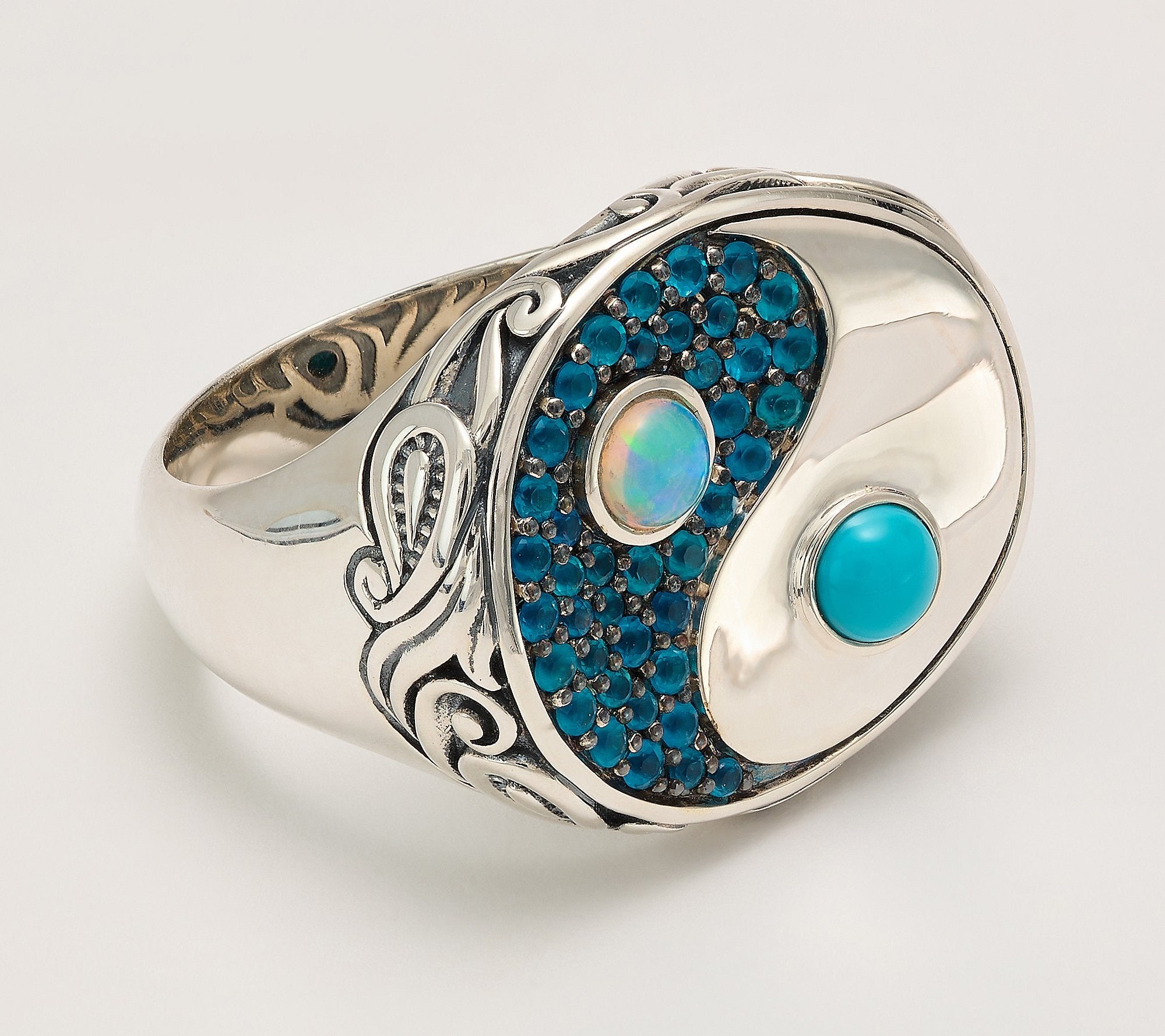 Third Person Sterling, Creative Soul Yin Yang Gemstone Ring Size 7