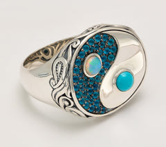 Third Person Sterling, Creative Soul Yin Yang Gemstone Ring Size 7
