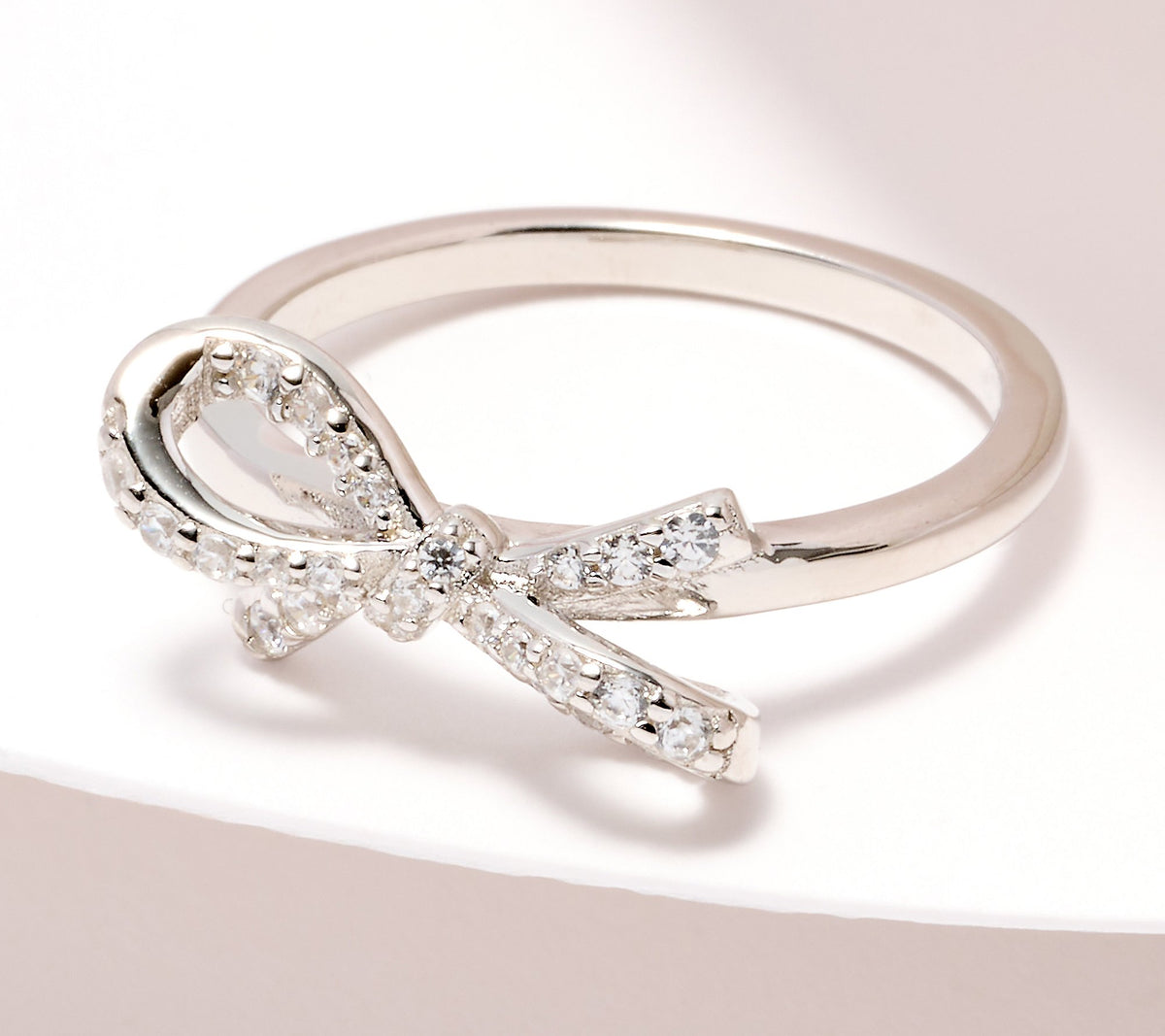 Diamonique Silver Tone ‘Tied to You’ Round-Cut Bow Ring Size 8