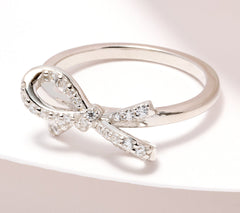 Diamonique Silver Tone ‘Tied to You’ Round-Cut Bow Ring Size 8
