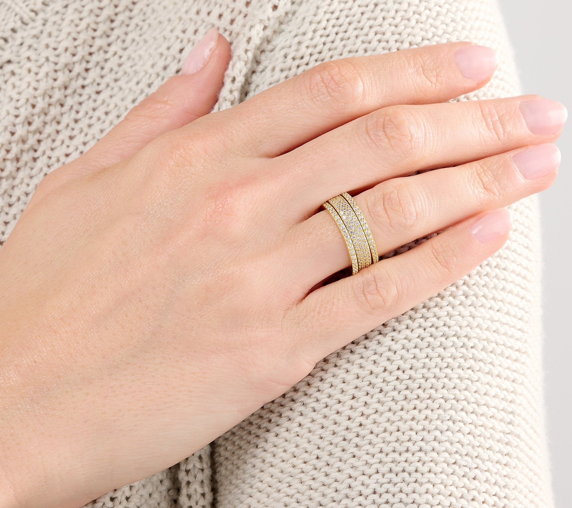 Diamonique GoldClad Sterling Silver Set of 3 Round Cut Stack Ring Size 7