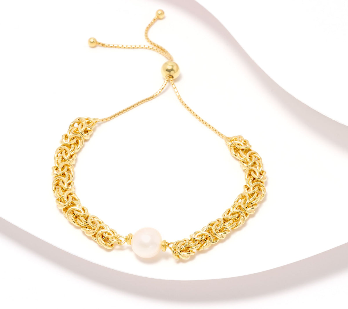 Honora Sterling Silver Goldclad Cultured Pearl Byzantine Friendship Bracelet, Adjustable