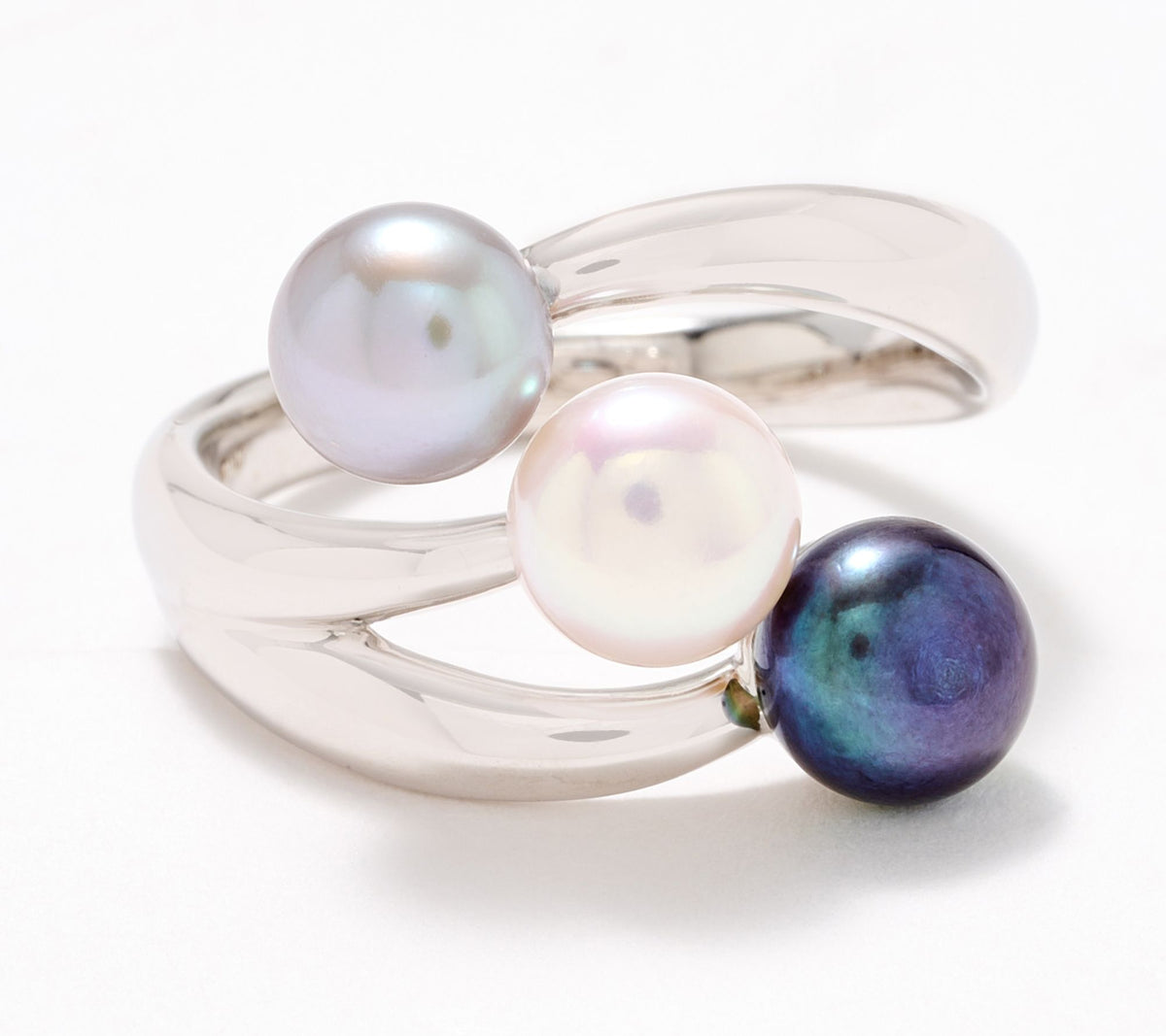 Honora Polished Bypass Ring with Cultured Pearls Sterling Silver Silver Multi Size 10