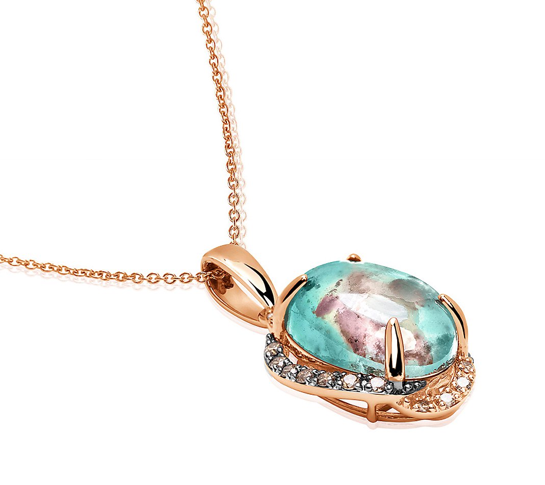 Gem Discoverer Oval Aquaprase & Diamond Necklace, 14K Rose Gold