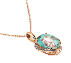 Gem Discoverer Oval Aquaprase & Diamond Necklace, 14K Rose Gold