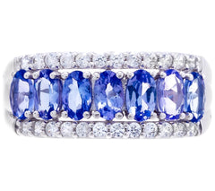 Affinity Gems Sterling Silver Tanzanite & White Zircon Band Ring, Size 7