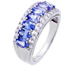 Affinity Gems Sterling Silver Tanzanite & White Zircon Band Ring, Size 7