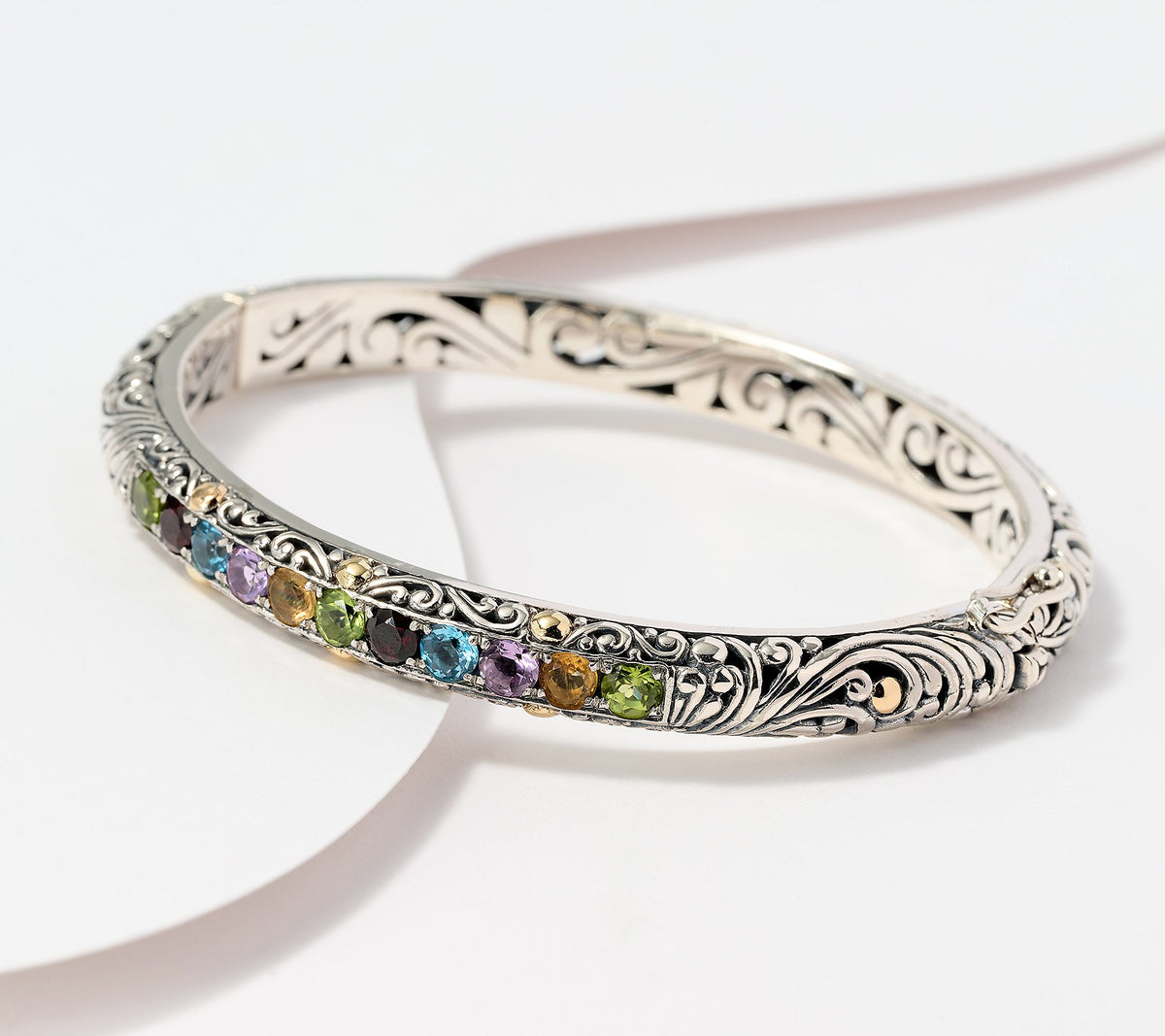 Artisan Crafted Sterling Silver Natural Semi-Precious Gem Bangle,  8"