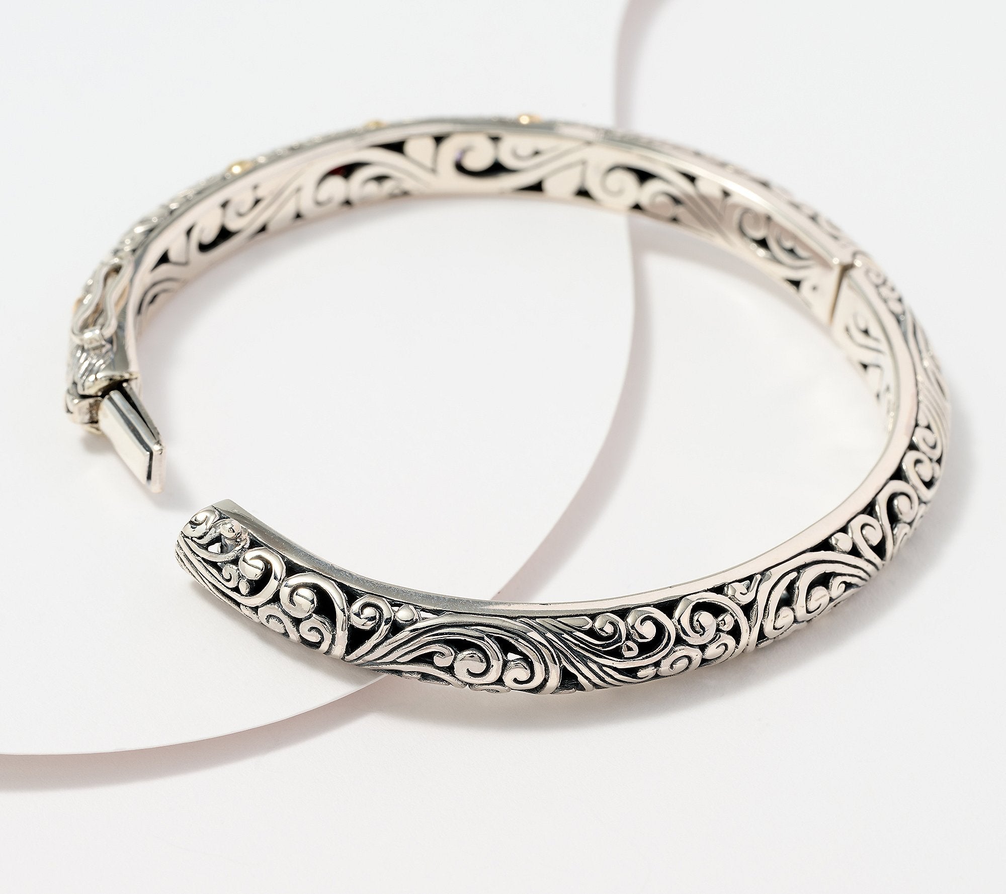Artisan Crafted Sterling Silver Natural Semi-Precious Gem Bangle,  8"