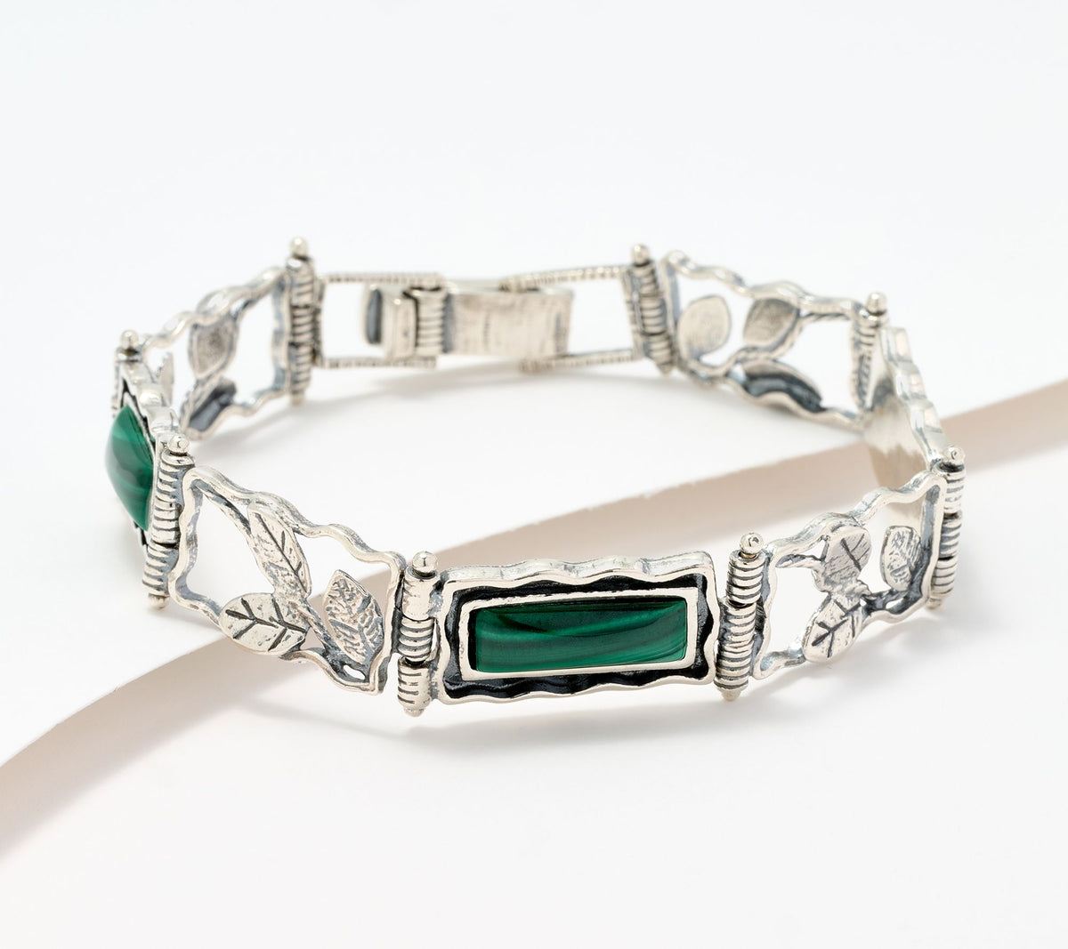 Or Paz Sterling Silver Organic Leaves Malachite Line Bracelet, 7-1/4"