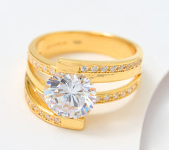 Diamonique Italia Shiny Goldtone Flower Ring, Sterling Silver, Size 9