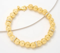Diamonique Italia 8mm Beaded Station Bracelet, 18K gold-plated Sterling Silver, 6-3/4"