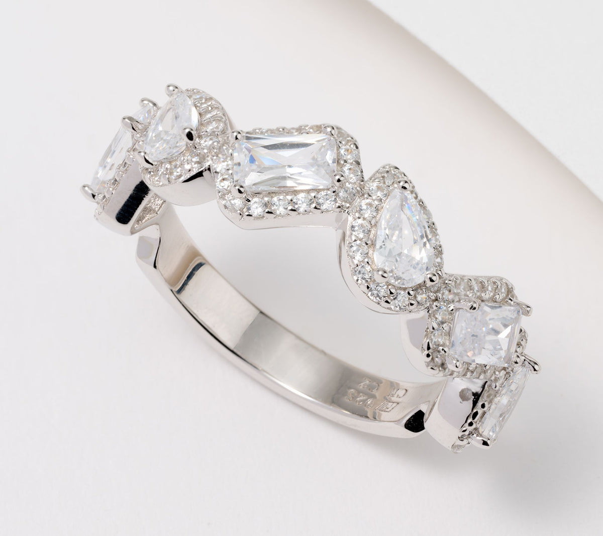 Diamonique Fancy-Cut Multi-Shape Band Ring, Rhodium-Plated Sterling Silver, Size 7