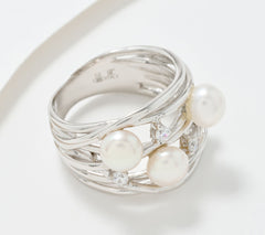 Honora Sterling Silver Cultured Pearl & Cubic Zirconia Highway Ring, Size 6