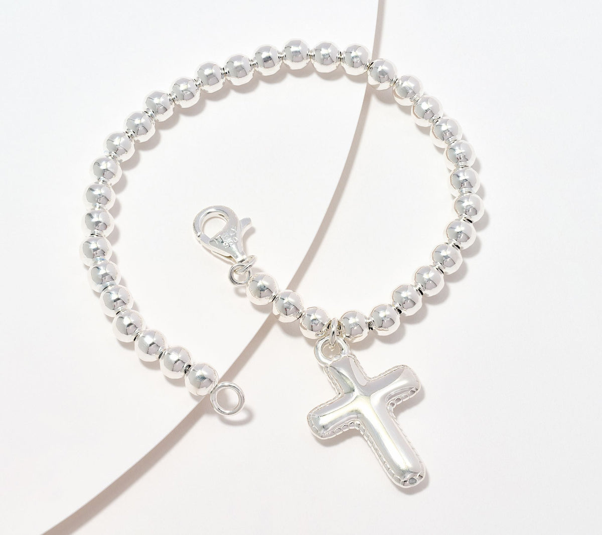 UltraFine Sterling Silver  Cross Charm  Bracelet, Large
