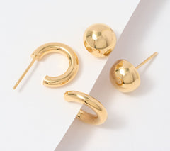 UltraFine 950 Silver Set of Two Goldtone Stud and Hoop Earrings