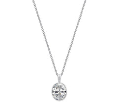 Diamonique 100 Facet Oval Bezel Necklace, Sterling Silver