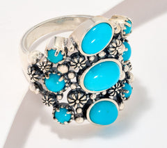 American West Sterling Silver 9-Stone Sleeping Beauty Turquoise Ring, Size 8