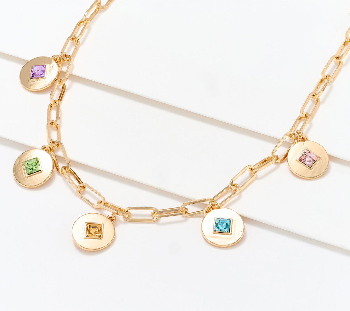 Joan Rivers Paperclip Chain with Medallion Charm Goldtone Necklace 18"