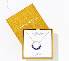 Diamonique Birthstone Circle Pendant Necklace, 14K Gold-Clad Sterling Silver – Sapphire
