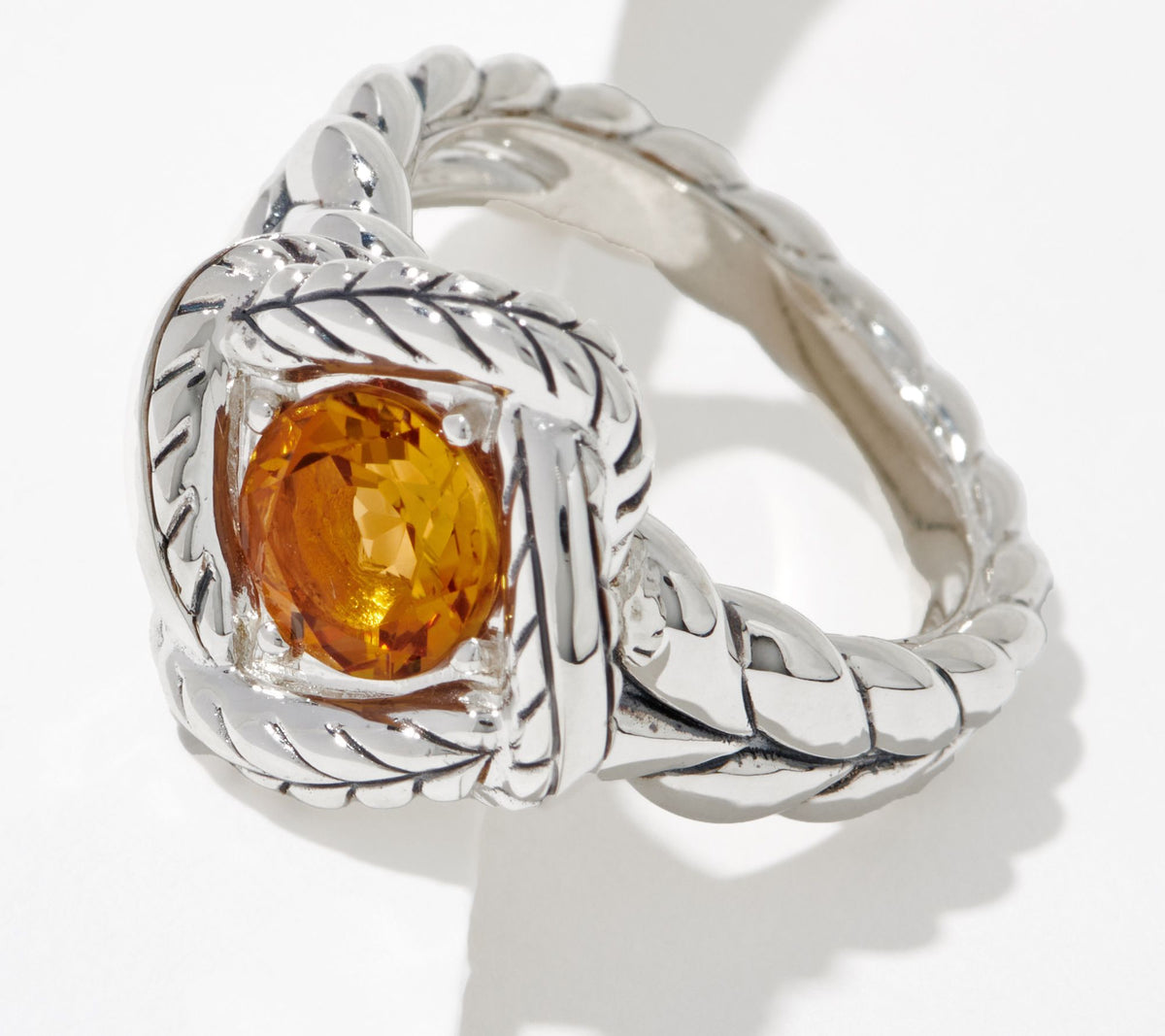 JAI Sterling Silver Citrine Basketweave Ring, Size 8