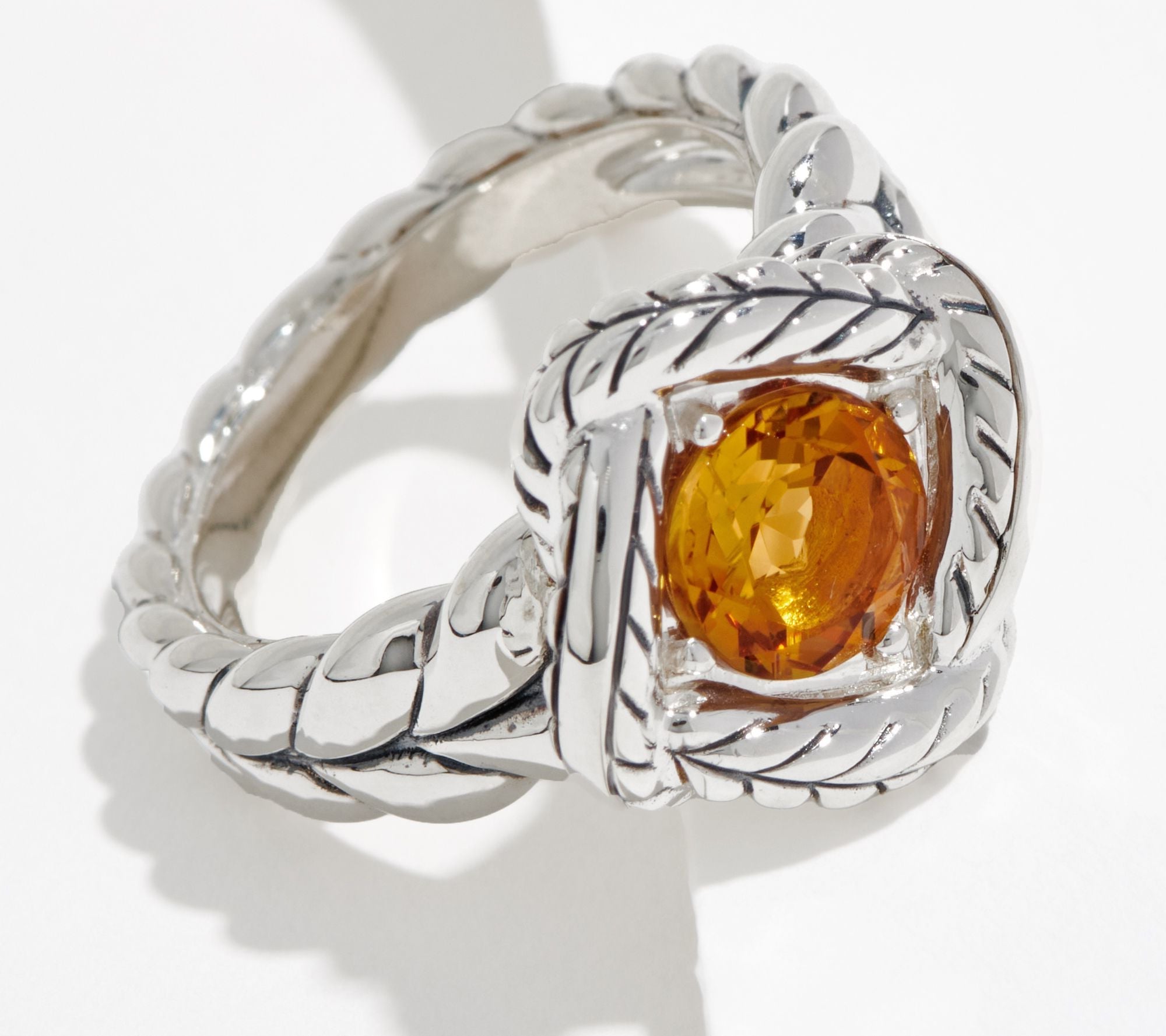 JAI Sterling Silver Citrine Basketweave Ring, Size 8