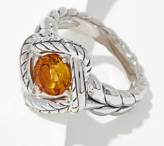 JAI Sterling Silver Citrine Basketweave Ring, Size 8