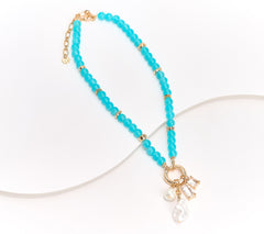 Susan Graver Beaded Necklace with Pearlescent Charm Pendant, Turquoise