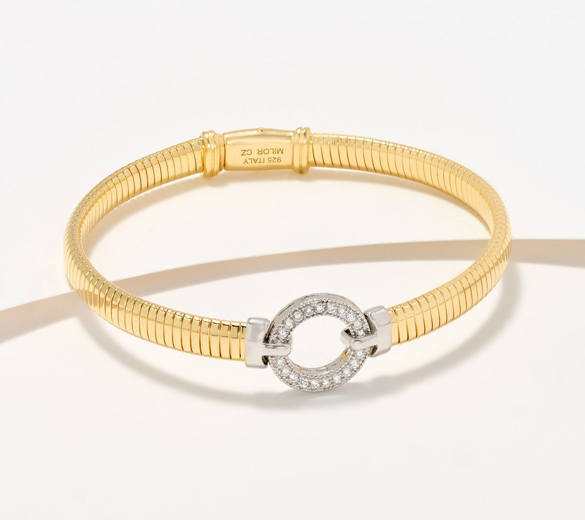 Diamonique Sterling Silver Goldclad Italia Center-Circle Tubogas Bracelet, 7-1/2"