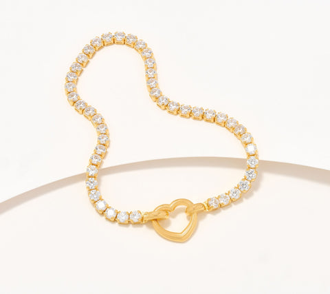 Diamonique Sterling Silver Goldclad Italia Tennis  &quot;Heart&quot; Clasp Bracelet, 6-1/2&quot;