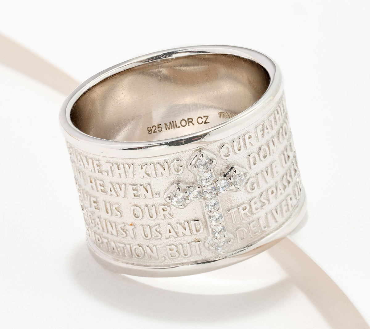 Diamonique Sterling Silver Italia Cigar Band Prayer Ring, Size 11